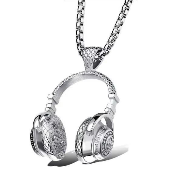 2023 TikTok new fashion ins hip hop rock music headphones Pendant titanium steel couple necklace men