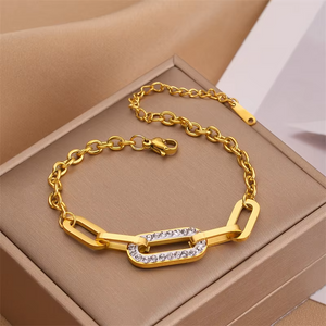 DIEYURO 316L Stainless Steel Gold Color Thick Chain Geometric Bracelet For Women High Quality Girls Wrist Jewelry Party Gifts