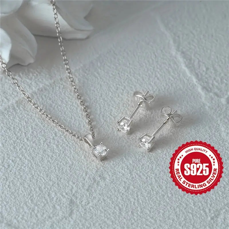1 Pair Of Earrings + 1 Necklace 925 Sterling Silver Jewelry Set Plated Paved Shining Zirconia Or Silvery Make Your Call High Quality Jewelry