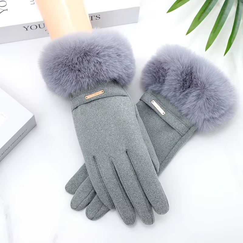 Winter Women Keep Warm Plus Velvet Touch Screen Thicken Plush Wrist Suede Gloves