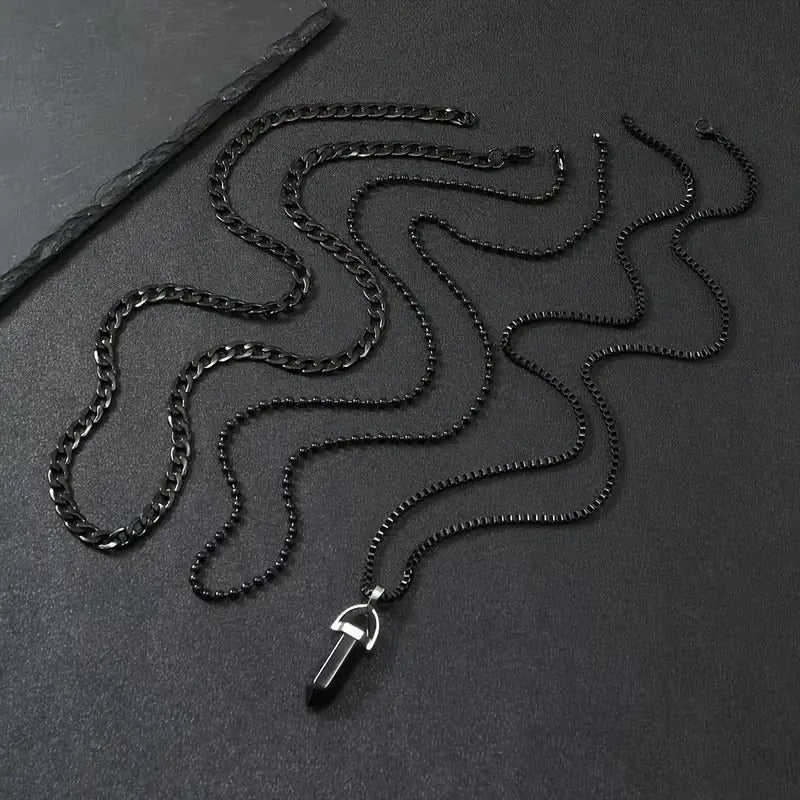 3pcs/set Fashion Stainless Steel Necklace Set, Simple Men's Casual Necklace Accessories