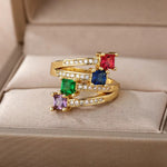 Load image into Gallery viewer, Colored Square Zircon Rings for Women Gold Plated Stainless Steel Ring 2024 Trend Luxury Aesthetic Jewelry Freeshipping item
