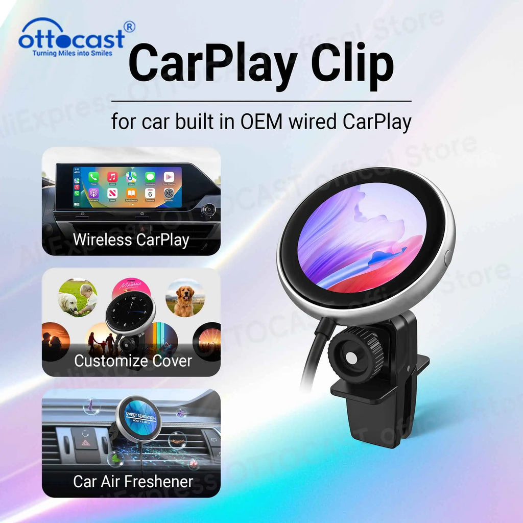 Ottocast 2024 CarPlay Clip Wireless CarPlay Adapter built in Air Freshener Multi-function Car Accessories for Audi Benz VW Ford