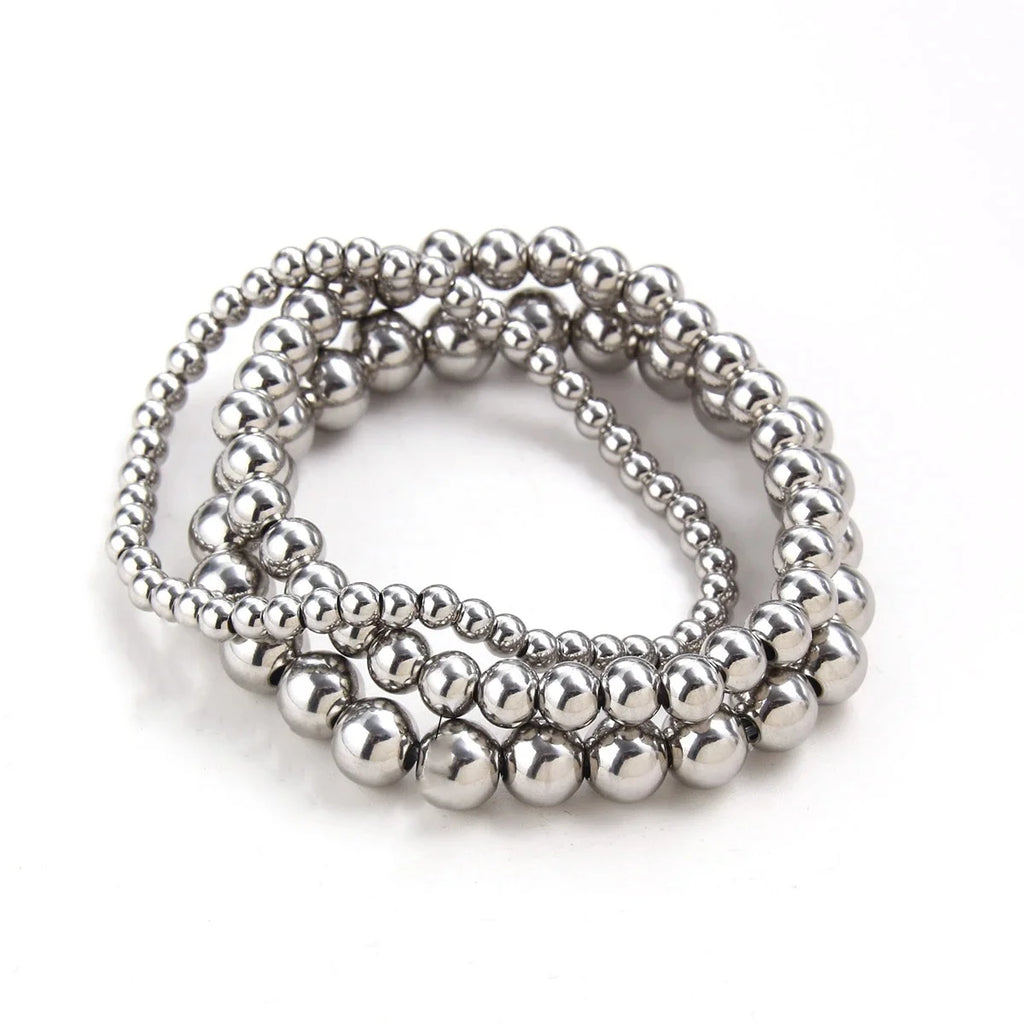 Silver Color Elastic Stainless Steel Bracelet Metal Ball 2/4/5/6/8/10mm Beaded Chain Bracelet For Women Men High Quality Jewelry