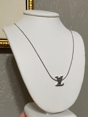 L V Stainless Steel Silver Necklace
