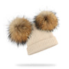 Winter Kids Natural Raccoon Fur Double Pompon Hat And Scarf For Girls Baby Cap With Genuine Pompom Children's Accessories Bonnet