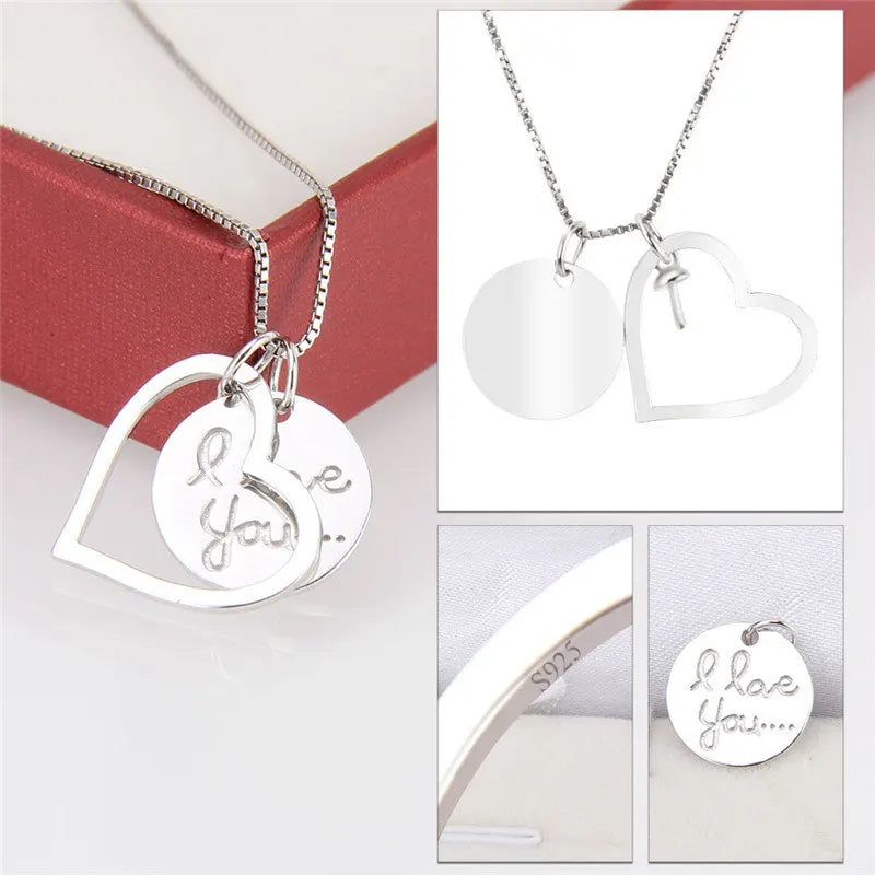 CLUCI Silver 925 Two Pieces Love Heart Pendant for Necklace Sterling Silver Women Valentine Day Gift Pendant Jewelry SP282SB