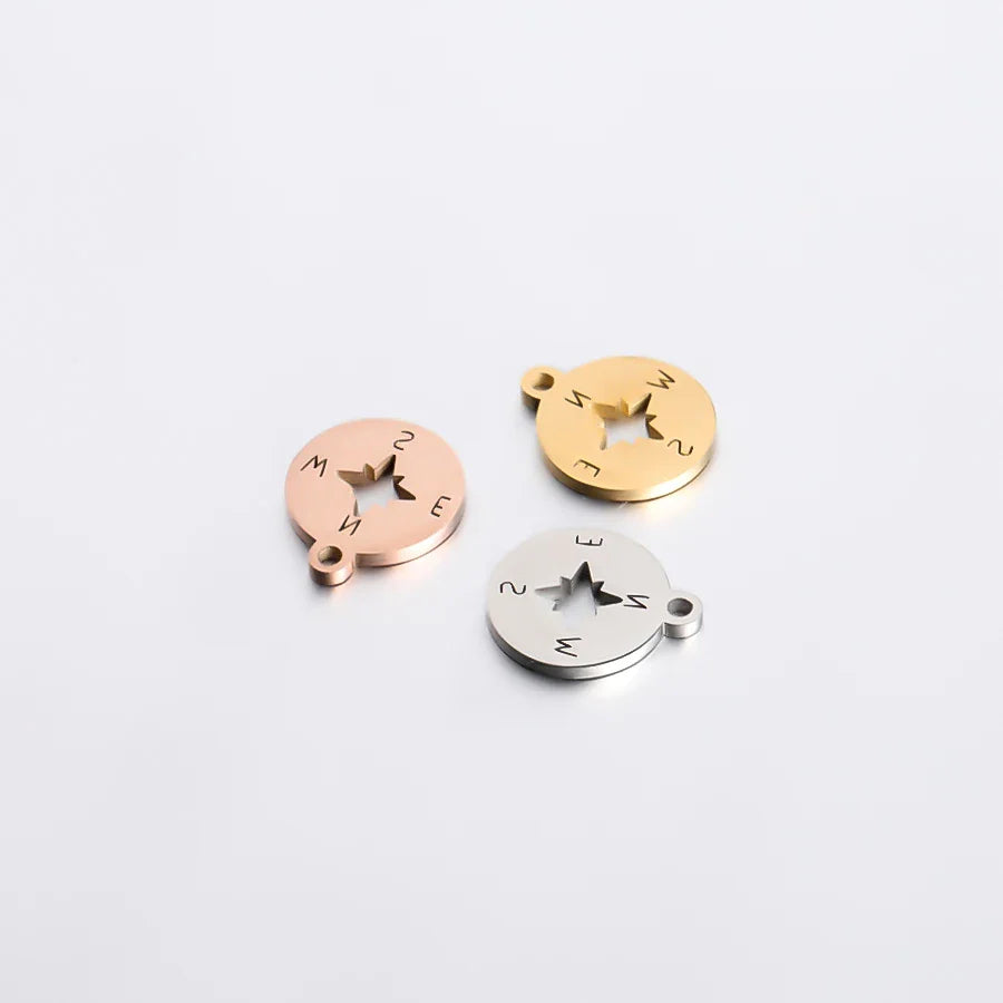 5pcs Stainless Steel Small Circular Compass Charm Pendants Letters Necklace Bracelet Charms Accessories for DIY Jewlery Making