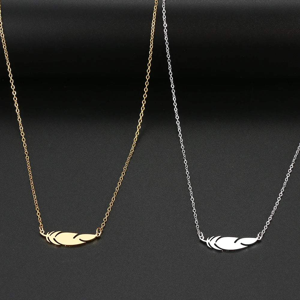 Stainless Steel Necklaces Simple Feather Charm Pendant Collar Chain Fashion Necklace For Women Men Jewelry Friends Best Gifts