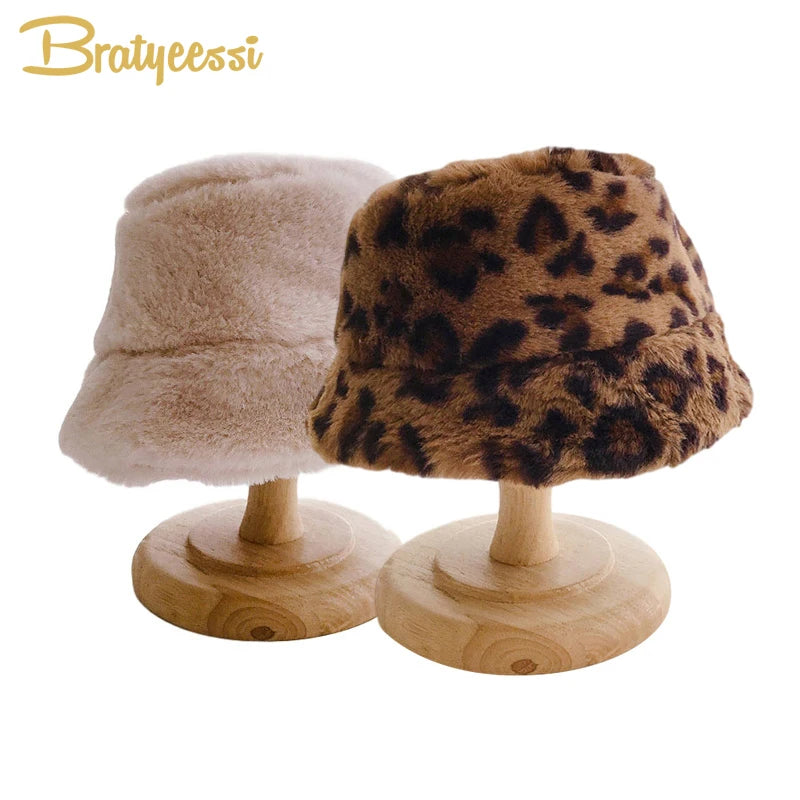 Winter Hat for Kids Faux Fur Bucket Hat for Girls Boys Cap Children Warm Baby Hat Kids Accessories 2-5Y