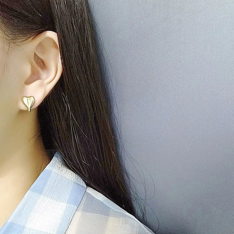 LIVVY  Silver Color Heart Shape  Small Stud Earrings  for Women High-Quality Exquisite Elegant Jewlery