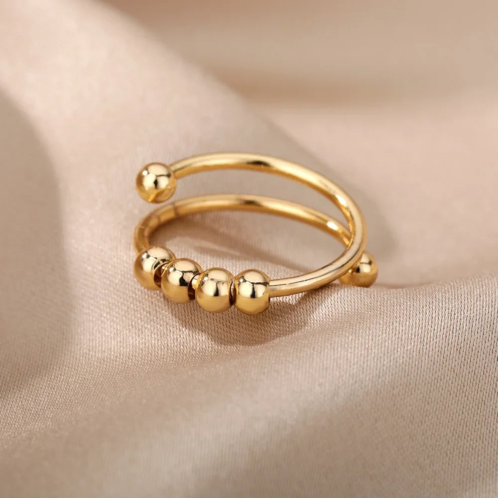 Vintage Beads Rings Finger for Women Rotate Freely Anti Stress Anxiety Single Ring Coil Spiral Beads Rotate Jewlery Gift Femme