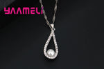 Load image into Gallery viewer, Pure 925 Sterling Silver Shiny CZ Crystal Water Drop Pearl Necklaces Pendant Chain Earrings Woman Fine Wedding Jewelry Set Gift
