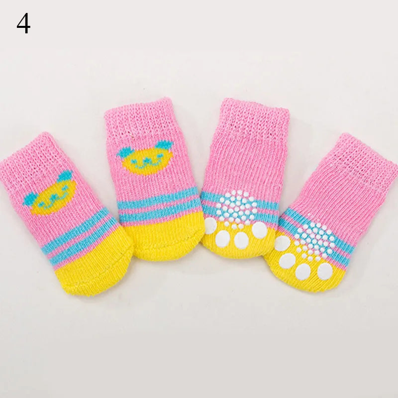 4pcs/set Winter Pet Dog Socks Anti-Slip Knitted Small Dogs Thick Warm Paw Protector Stockings For Dogs Booties Pet Accessories