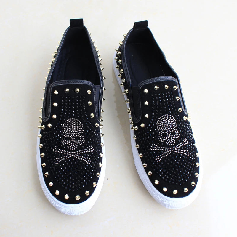 2024 New Shoes for Men Tide Leather Casual Shoes Spring Autumn Cool Skull Rivet Flat Shoes Leisure Slip-on Loafers