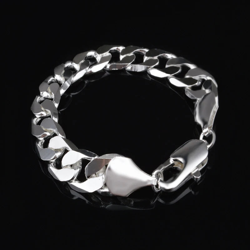 Aravant 925 Silver 12MM Bracelet Chain For Men Women Fashion Jewelry