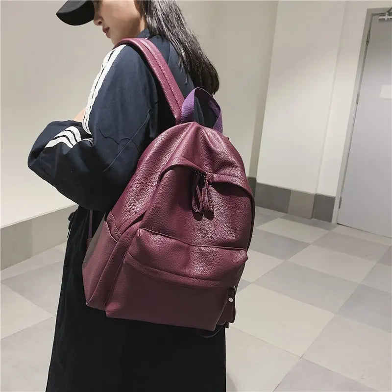 New Fashion Backpack Laptop Shoulder Bag PU Leather Travel Women Backpacks College Student Book School Bags For Teenage Girls