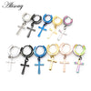 Alisouy 2 pc Men Cross Punk Dangle Earrings Gothic Woman Stainless Steel Cross Hoop Earrings Huggies Pendant Piercing jewlery