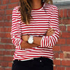 Women girls Red Striped Casual Autumn T-shirt  fashion Loose Long Sleeve Summer Spring Basic Inner Tops