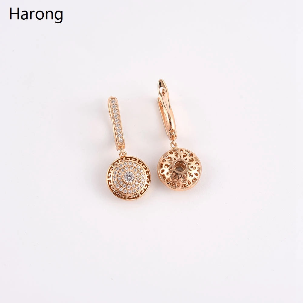 Luxury Copper Round Rhinestone Crystal Drop Earring Noble Ladies Wedding Party Jewelry Accessories High Quality Earring