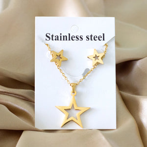 LUXUKISSKIDS Golden Stianless Steel Star Jewelery Sets Wedding Bridal Earrings and Pendant Necklace for Women/Girls Dubai Bijoux