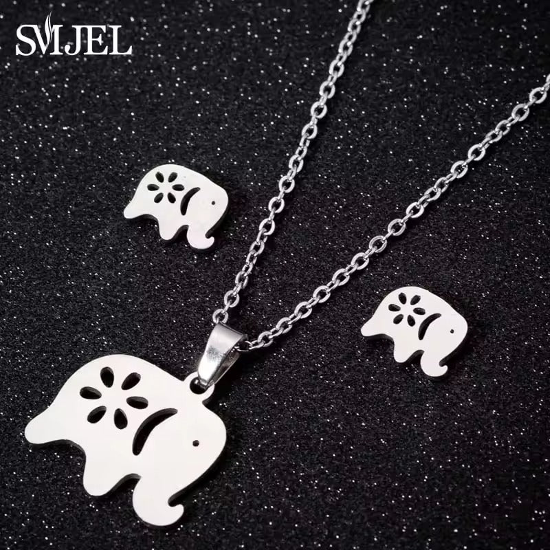 Stainless Steel Paw Necklace Earring for Women Simple Hollow Dog Paw Jewelry Sets Cute Cat Pendant Nekclaces 2023 Birthday Gift