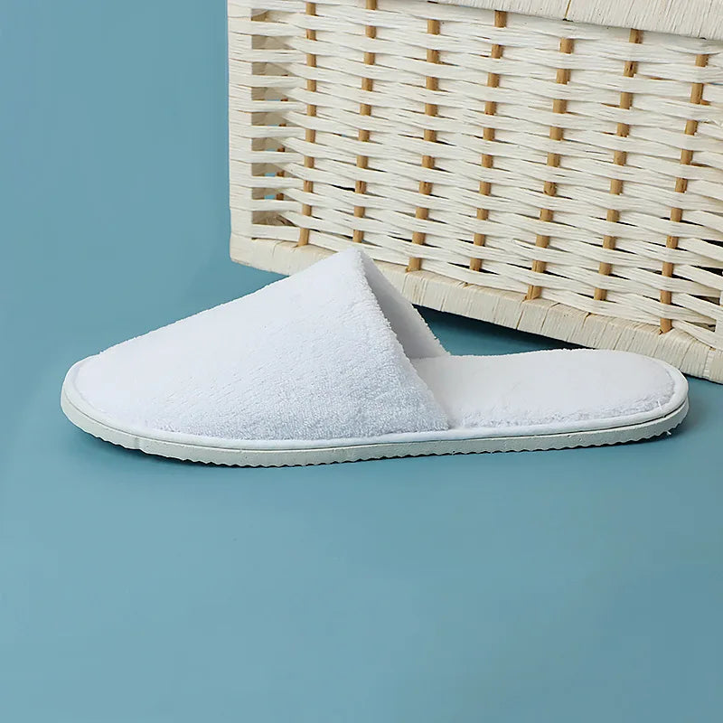 White Cotton Slippers Men Women Hotel Disposable Slides Home Travel Sandals Hospitality Footwear One Size on Sale