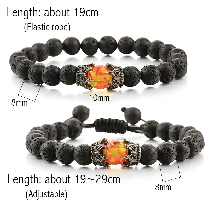Vintage Crown Bracelet for Men Women Lava Stone Natural Beaded Charm Braceles Fashion Couple Jewelry Gifts Friends Pulseras Gift