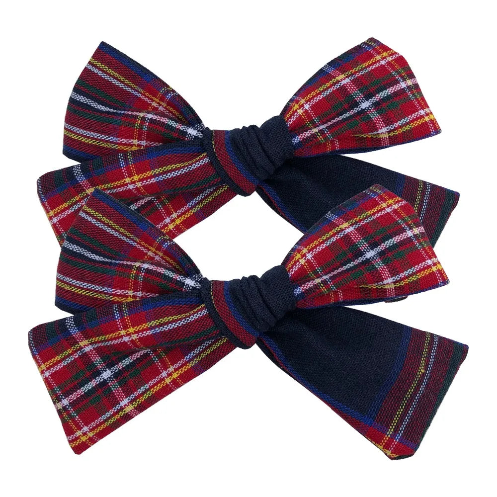 2 PCS 4 inches Plaid Festive Accessories Tartan Bow Hair Clips Scottish Bow Barrettes for Kids Baby Girls