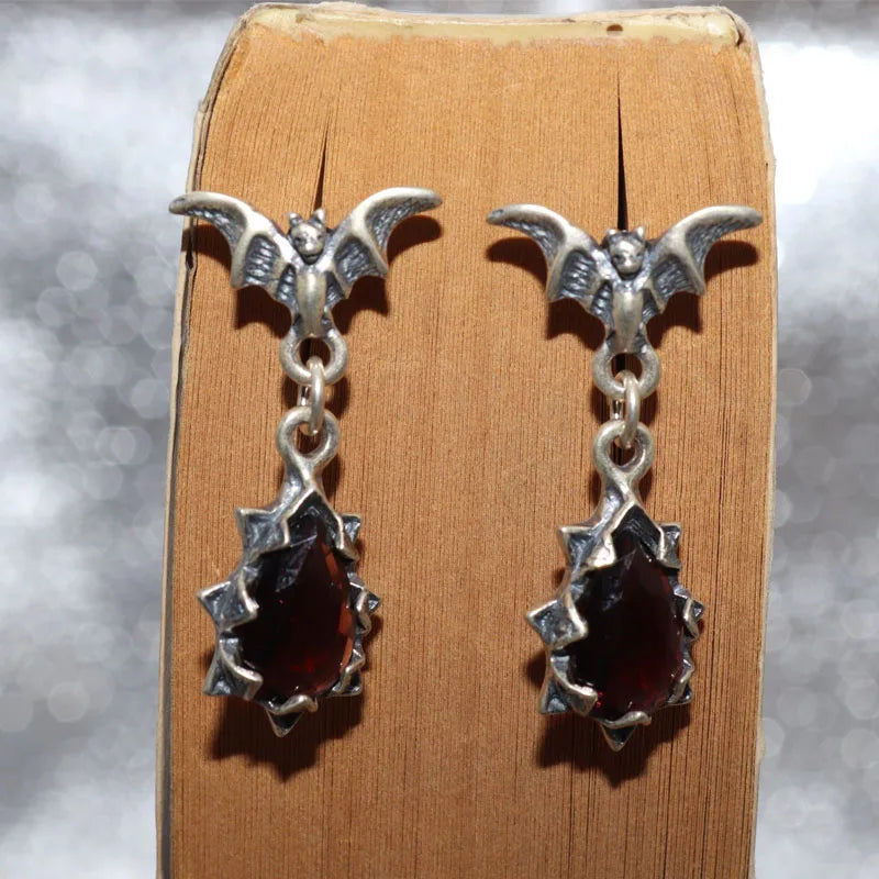 Fashion Personality Gothic Dark Night Bat Zircon Earrings Men and Women Punk Rock Hip Hop Jewelry