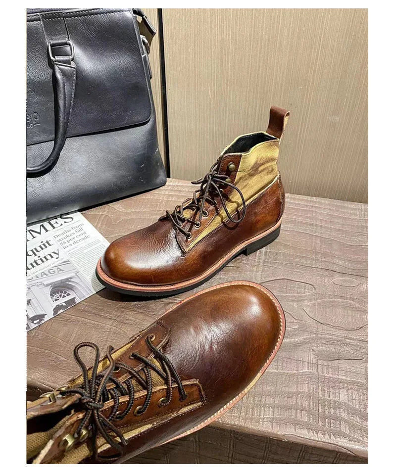 Autumn Winter Men's Short Boots Retro Make old American Casual Oaratrooper Locomotive Shoes EUR 38-48