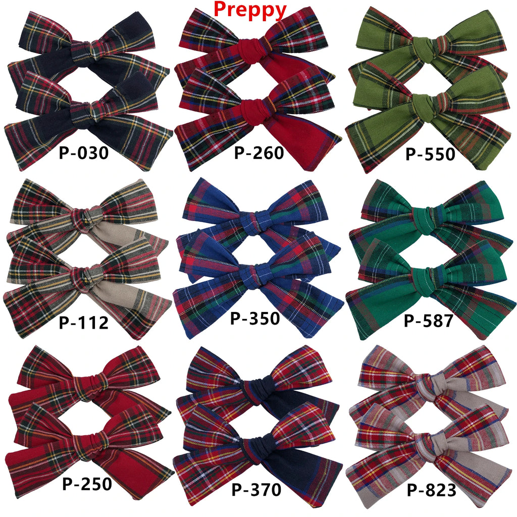 2 PCS 4 inches Plaid Festive Accessories Tartan Bow Hair Clips Scottish Bow Barrettes for Kids Baby Girls