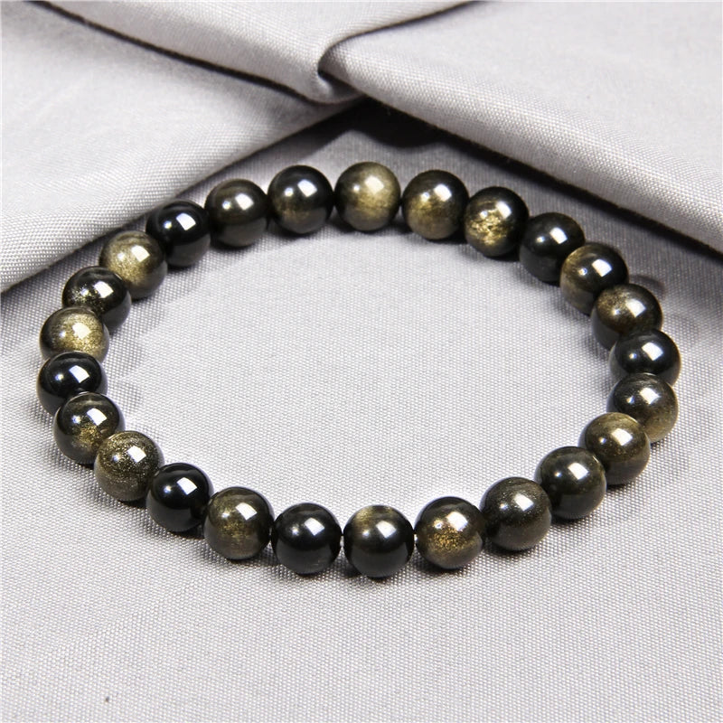 Gold Color Obsidian Bracelet Men Black Natural Stone Beaded Women Men Braslet For Male Yoga Hand Jewelry Accessories Wristband