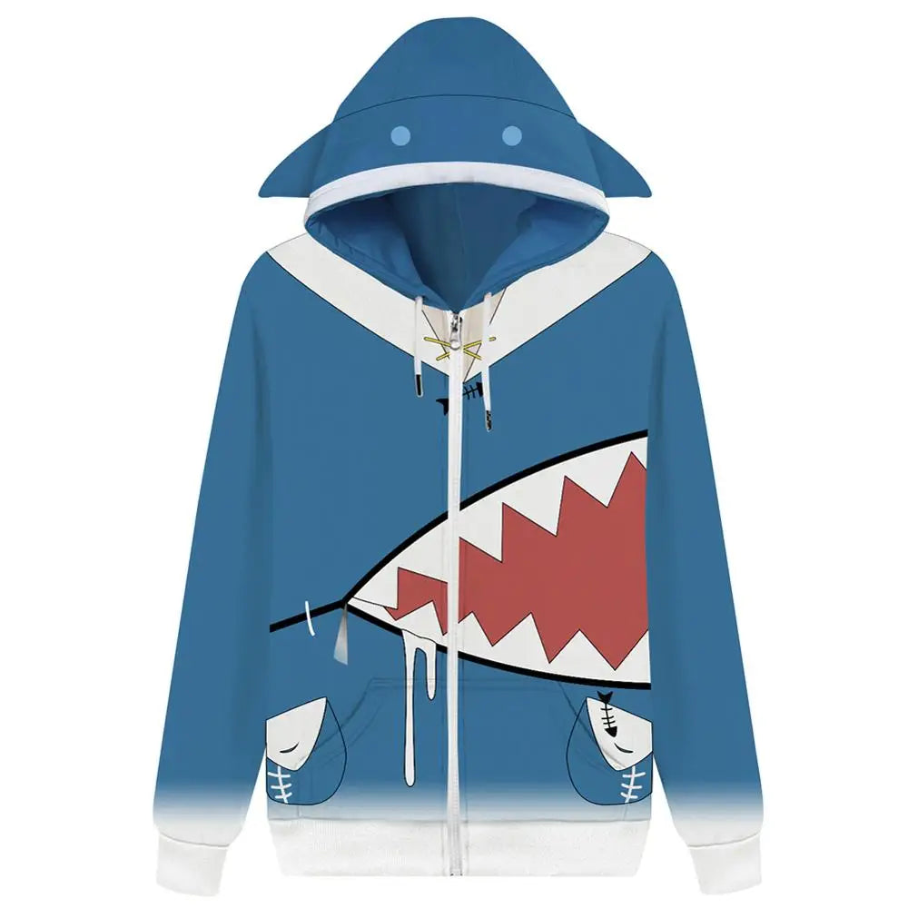 Hololive English VTuber Gawr Gura Cosplay Hoodie 3D Printed Sweatshirt Men Women Casual Ookami Mio Pullover Zip Up Jacket Coat