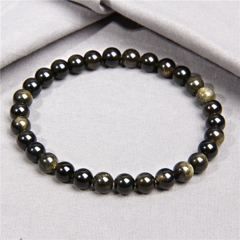 Gold Color Obsidian Bracelet Men Black Natural Stone Beaded Women Men Braslet For Male Yoga Hand Jewelry Accessories Wristband