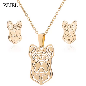 Stainless Steel Paw Necklace Earring for Women Simple Hollow Dog Paw Jewelry Sets Cute Cat Pendant Nekclaces 2023 Birthday Gift