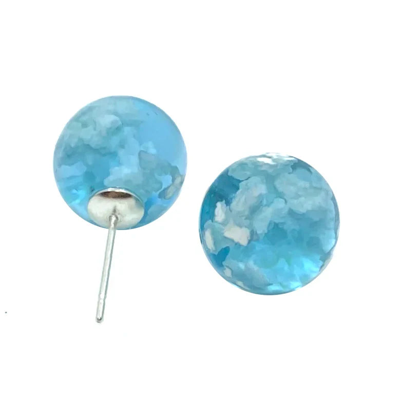 Creative Handmade Resin Earring Transparent Round Ball Blue Sky White Cloud Stud Earring Bohemian Ladies Earring Funny Jewelry