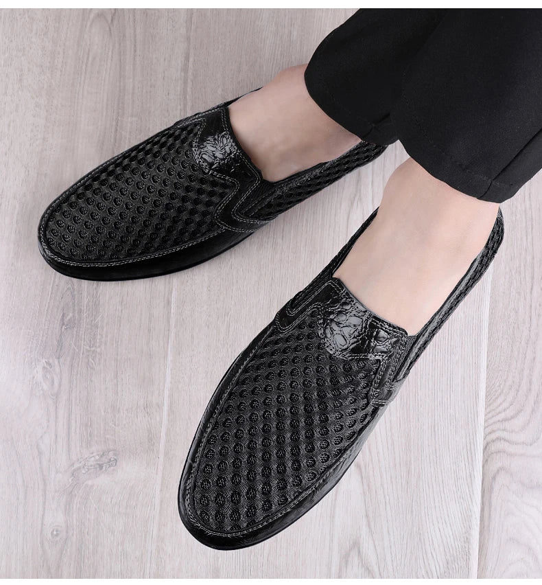 FUQIAO 2024 New Casual Shoes Men Summer Comfortable Mesh Genuine Leather Footwear Fashion Soft Male Outdoor Moccasins Loafers