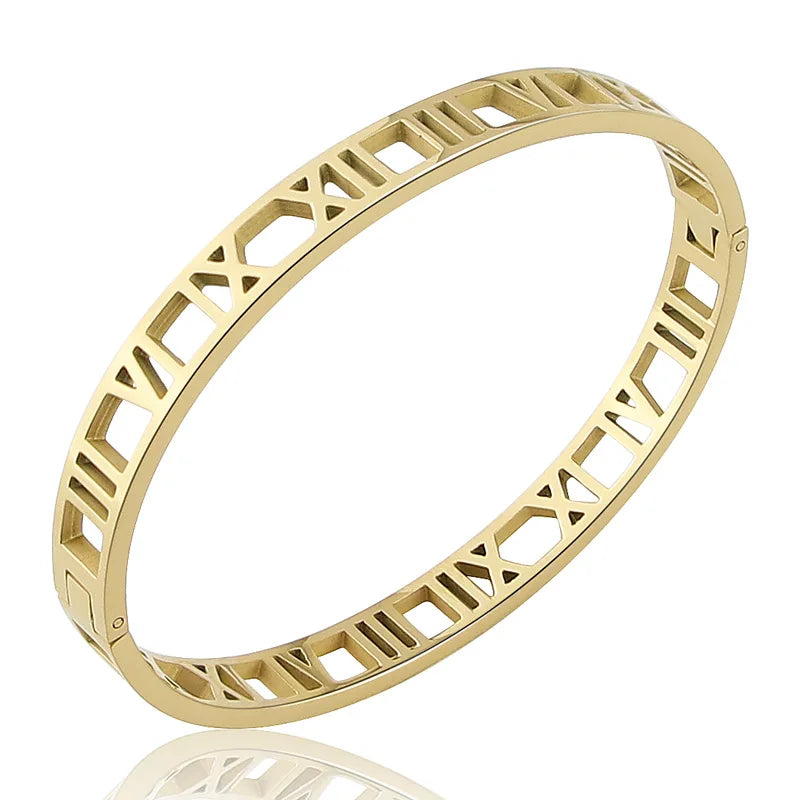 Delicate Hollow Roman Numeral Bracelets & Bangles Titanium Steel Bangle Fine Jewelry For Women Vacuum Plating Bangle Top Quality