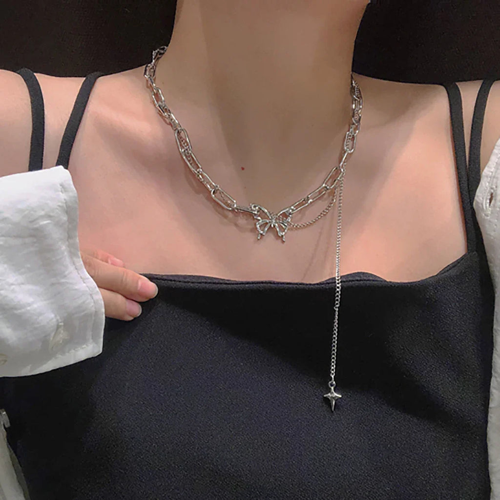 Harajuku Punk Style Butterfly Choker Necklace Jewelry Women Collares Gothic Hip Hop Link Chain Necklace Collares Mujer Jewlery