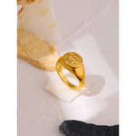 Load image into Gallery viewer, Yhpup Trendy Round Angel Ring for Women Stainless Steel Waterproof Charm Jewelry Statement Golden Metal Gala Gift Bijoux Ete

