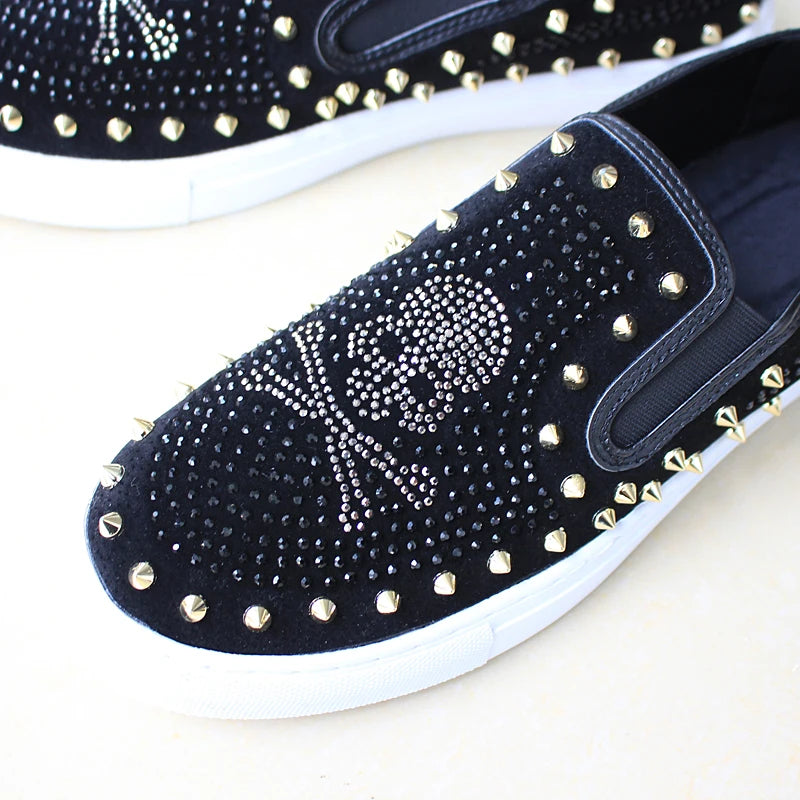 2024 New Shoes for Men Tide Leather Casual Shoes Spring Autumn Cool Skull Rivet Flat Shoes Leisure Slip-on Loafers