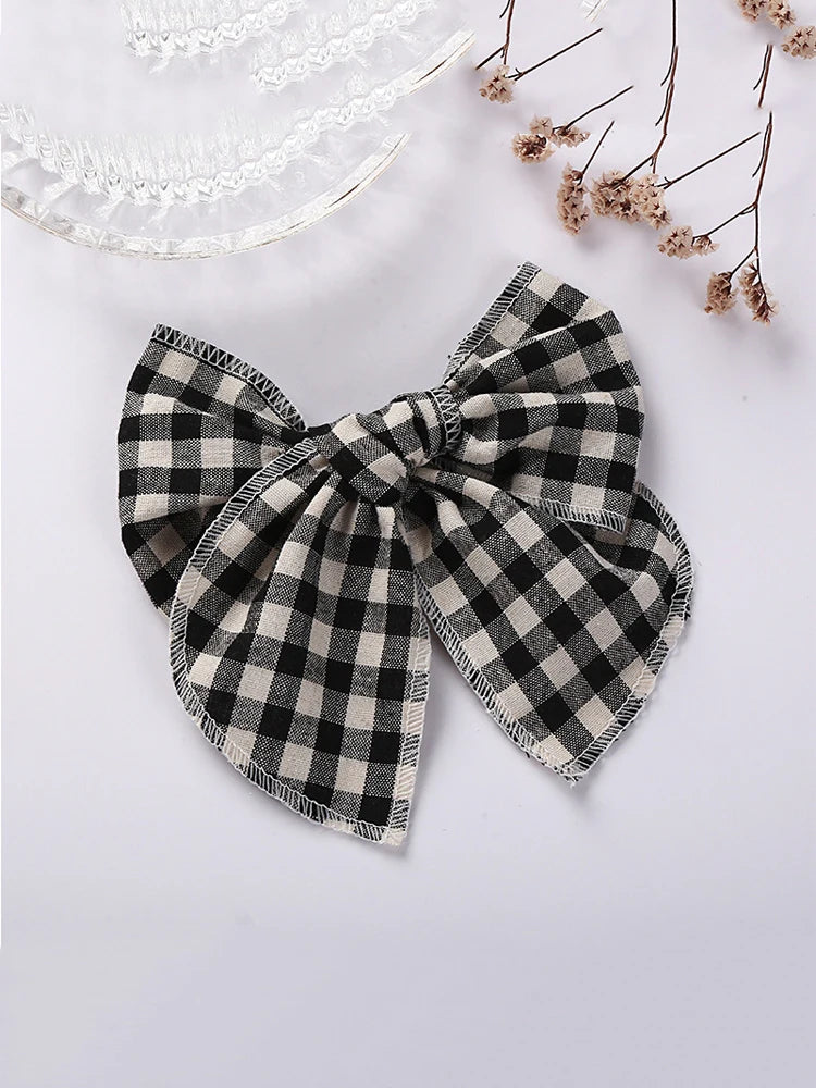 Cute Baby Girl Hair Clips 5.7 In Big Bow Handmade Cotton Vintage Plaid Kids Hairgrips Children Hair Accessories Spring New