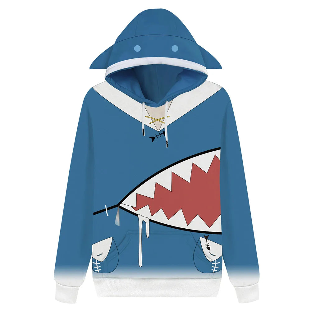 Hololive English VTuber Gawr Gura Cosplay Hoodie 3D Printed Sweatshirt Men Women Casual Ookami Mio Pullover Zip Up Jacket Coat