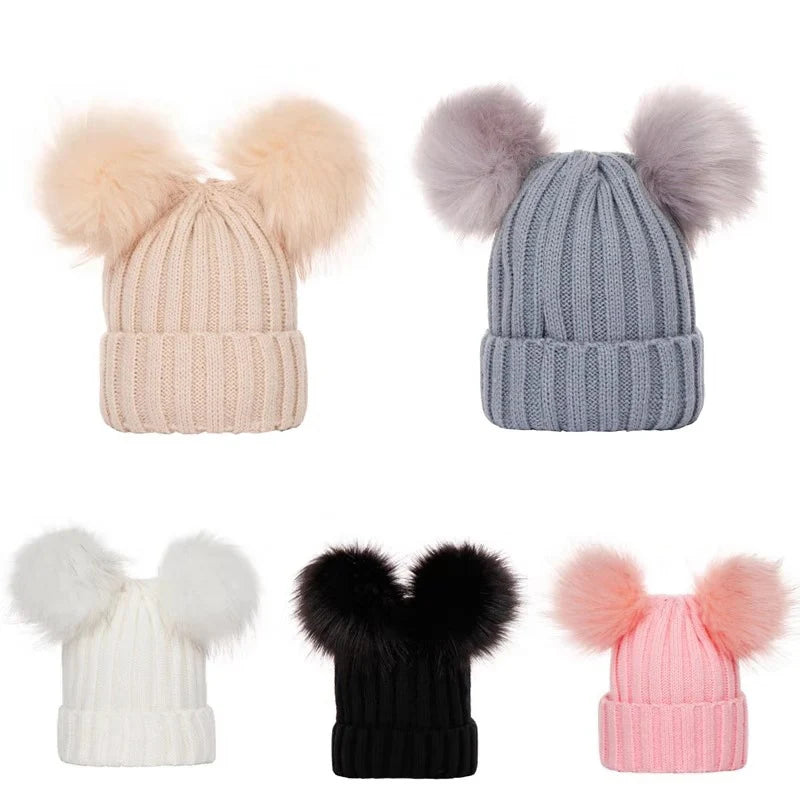 Mother Kids Winter Hats for Baby Girl Boy Bobble Hat Kids Cap for Children Pompom Baby Beanie Infant Bonnet Accessories 0-3Y