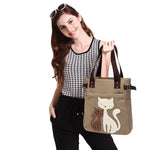 Load image into Gallery viewer, Lovely Cute Cat Canvas Handbag for Girls Ladies Large Capacity Casual Bag Women Portable Solid Zipper Shoulder Bag Bolsos Mujer
