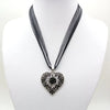 Heart Shape Vintage Carved Edelweiss Pendant Necklace Women Multicolor Rhinestone Ribbon Rope Necklace Oktoberfest Jewelry
