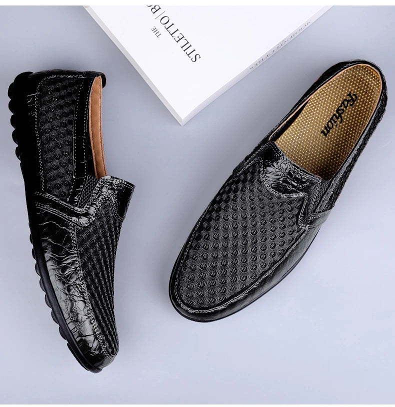 FUQIAO 2024 New Casual Shoes Men Summer Comfortable Mesh Genuine Leather Footwear Fashion Soft Male Outdoor Moccasins Loafers