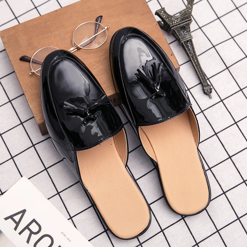 Black half shoes for men mules Slippers leather shoes casual shoes men fashion sapato social masculino mocassin homme chaussure