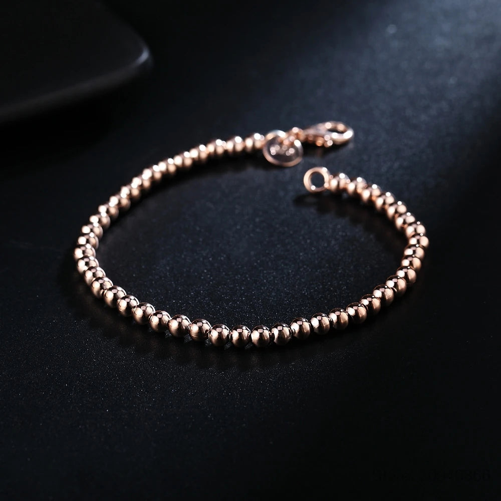 100% 925 Solid Real Sterling Silver Fashion 4mm Beads Chain Bracelet for Women 20cm For Teen Girls Lady Gift Women Fine Jewelry